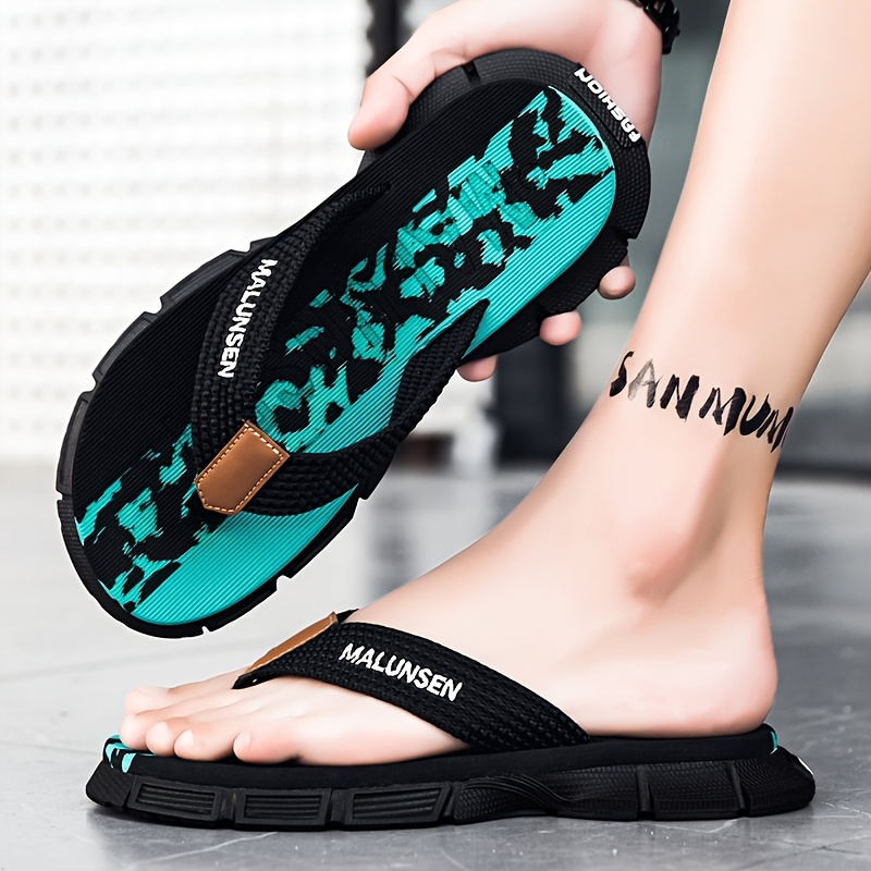 mens fashion flip flops summer non slip thong sandals with thick soft sole comfortable for daily wear beach   black white striped design eva material   outdoor activities beach footwear striped flipflops eva sandals Product details 5