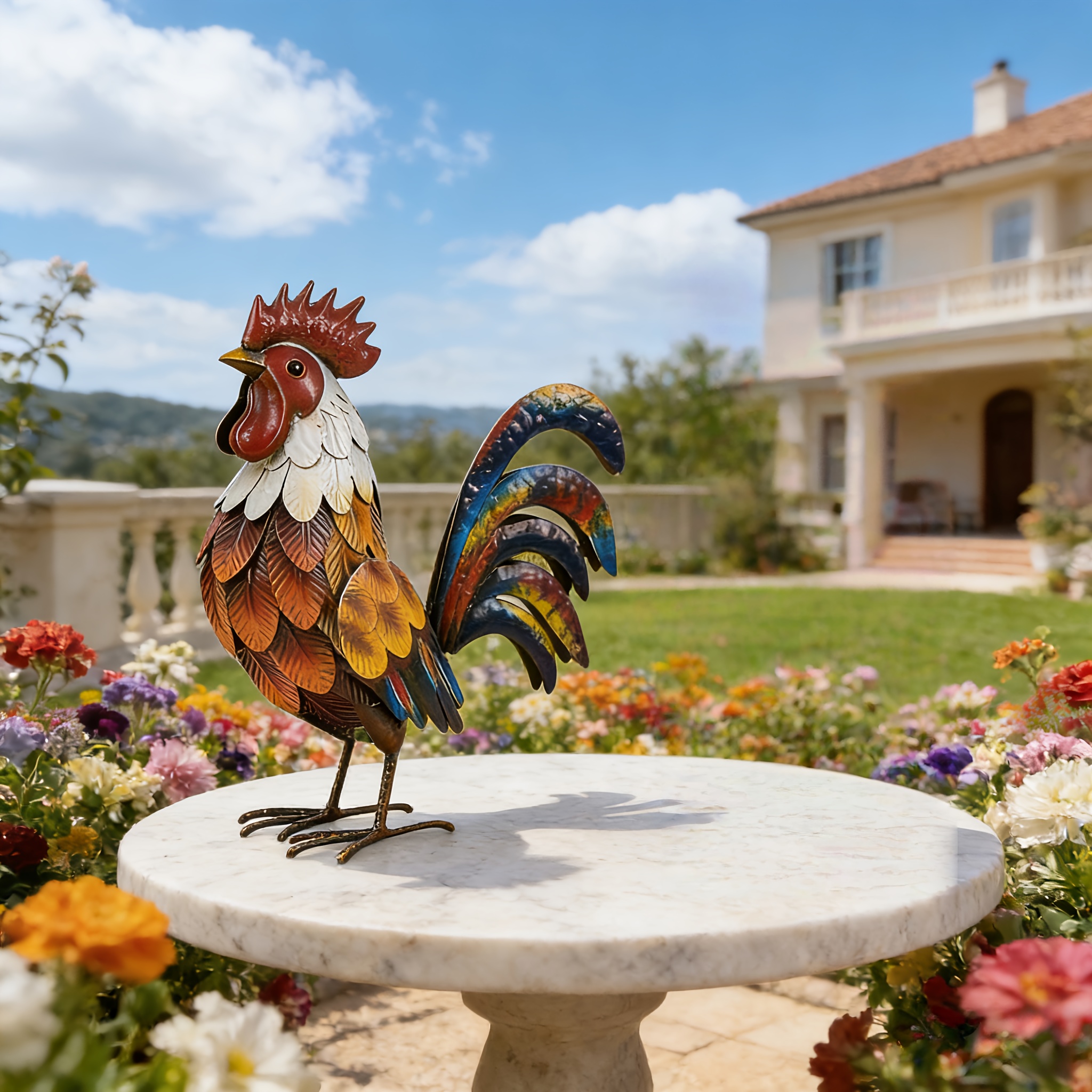 TEMU Ornement Coq en Fer Forgé, Décoration d'Intérieur en Fer Forgé, Sculpture de Coq en Dimensions, Décoration Animale Coq 3D en Fer Forgé