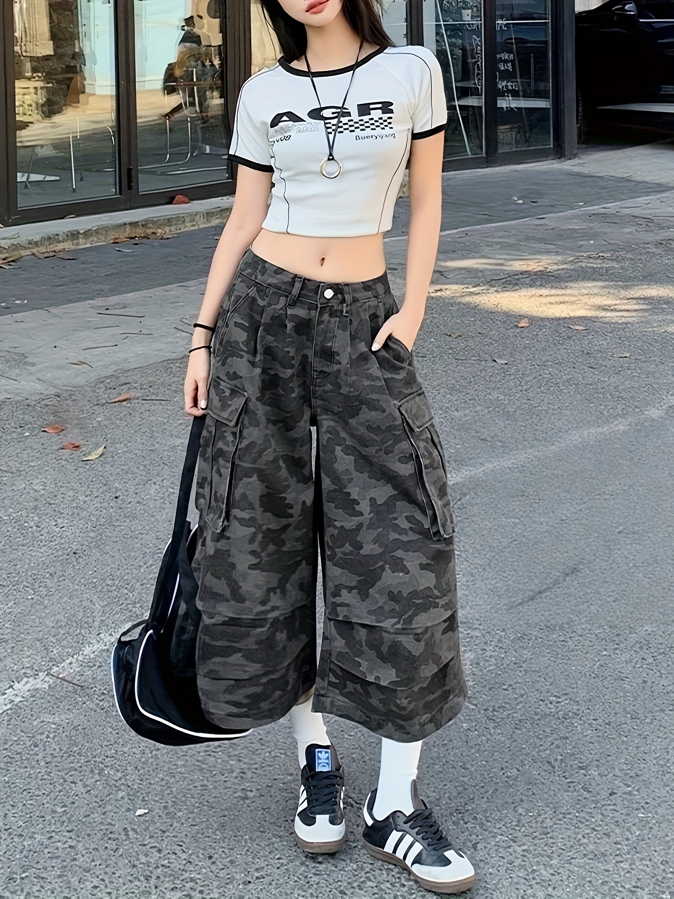womens high waist camo cargo capri pants Temu Ireland - Main Image