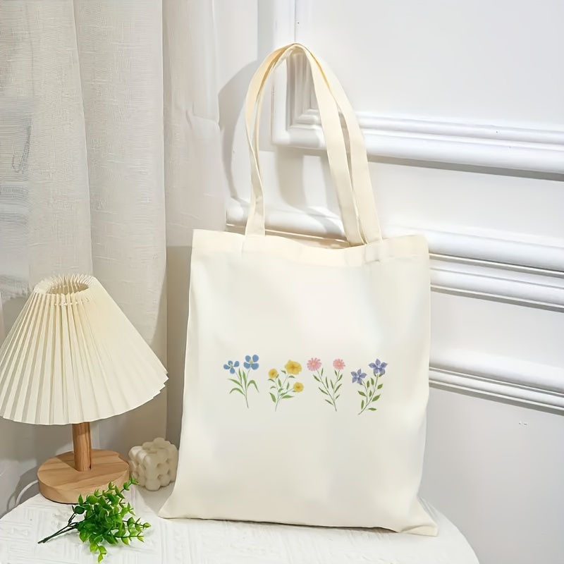 

Aesthetic Floral Tote Bag, Lightweight Grocery Shopping Bag, Casual Canvas Shoulder Bag For School, Travel