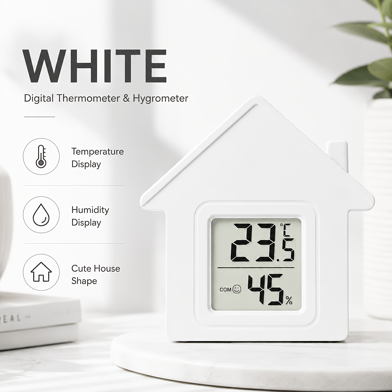 TEMU Termómetro higrómetro con forma de casa, monitor digital de y humedad interior con indicador LCD de confort, mini medidor de para habitación,