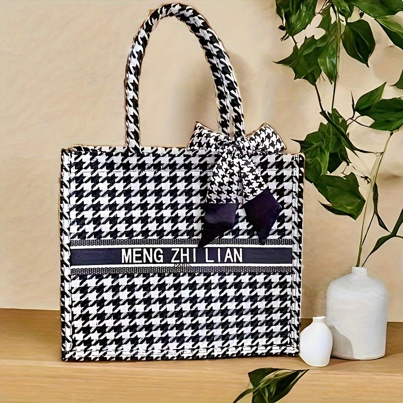 

Houndstooth Pattern Tote Bag, Large Capacity Shoulder Bag, Fashion Shopping Bag Travel Beach Bag