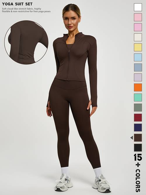 womens 2pcs yoga sportswear set stylish and body revealing yoga jacket and pants suitable for pilates training outdoor running and cycling elastic breathable and comfortable womens sportswear set