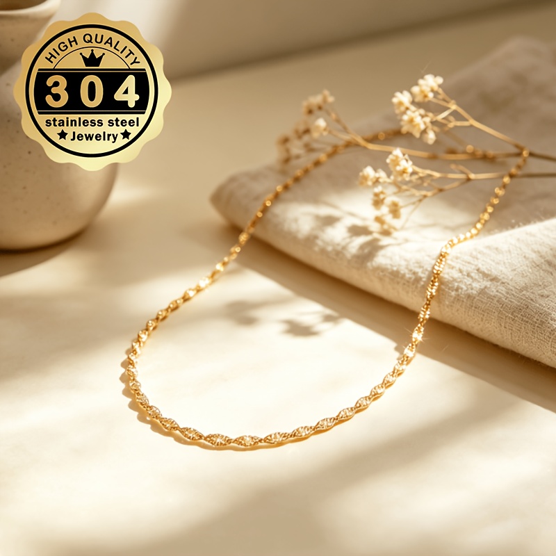 304 Stainless Steel Water Ripple Chain Necklace for Women
