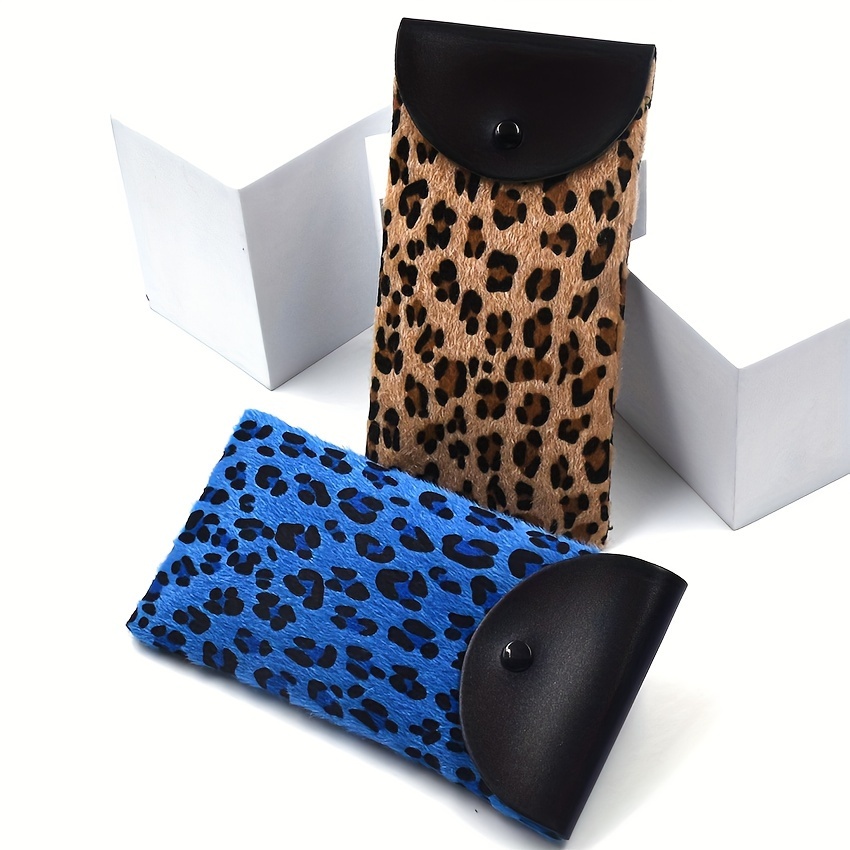 

Chic Leopard Print Fur Fashion Glasses Pouch With Snap Closure For Women