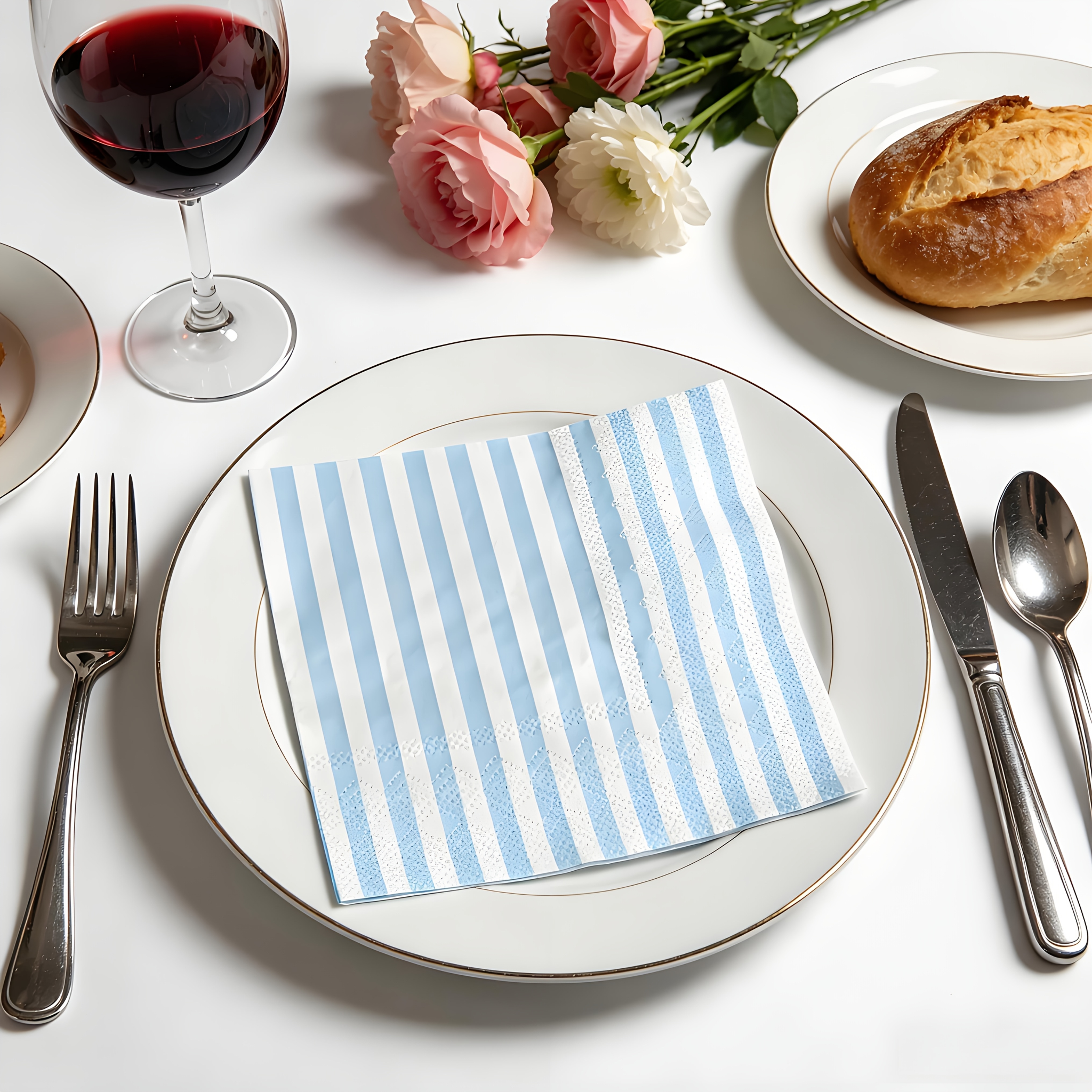 TEMU 20 Sheets Of Macaron Striped Three-layer Party Napkins, Folding Size 4.9×4.9 Inches. Fresh Striped Color Scheme. Suitable For Occasions Such As