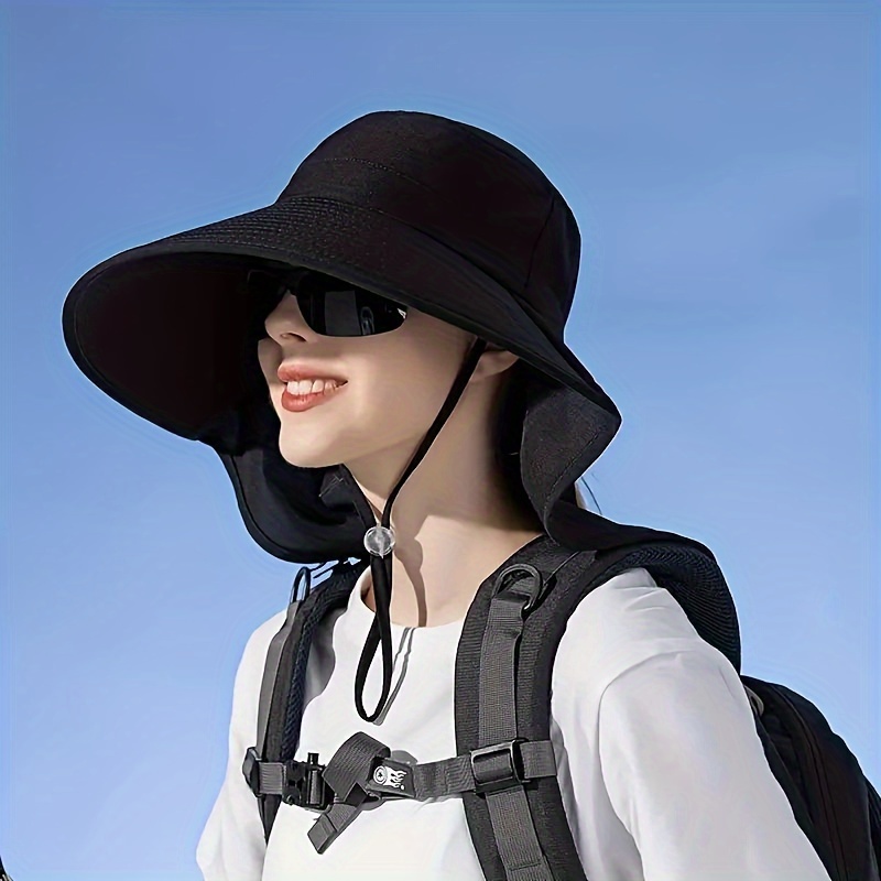 Solid Color Outdoor Bucket Hat Neck Flap Uv Protection Wide - Temu