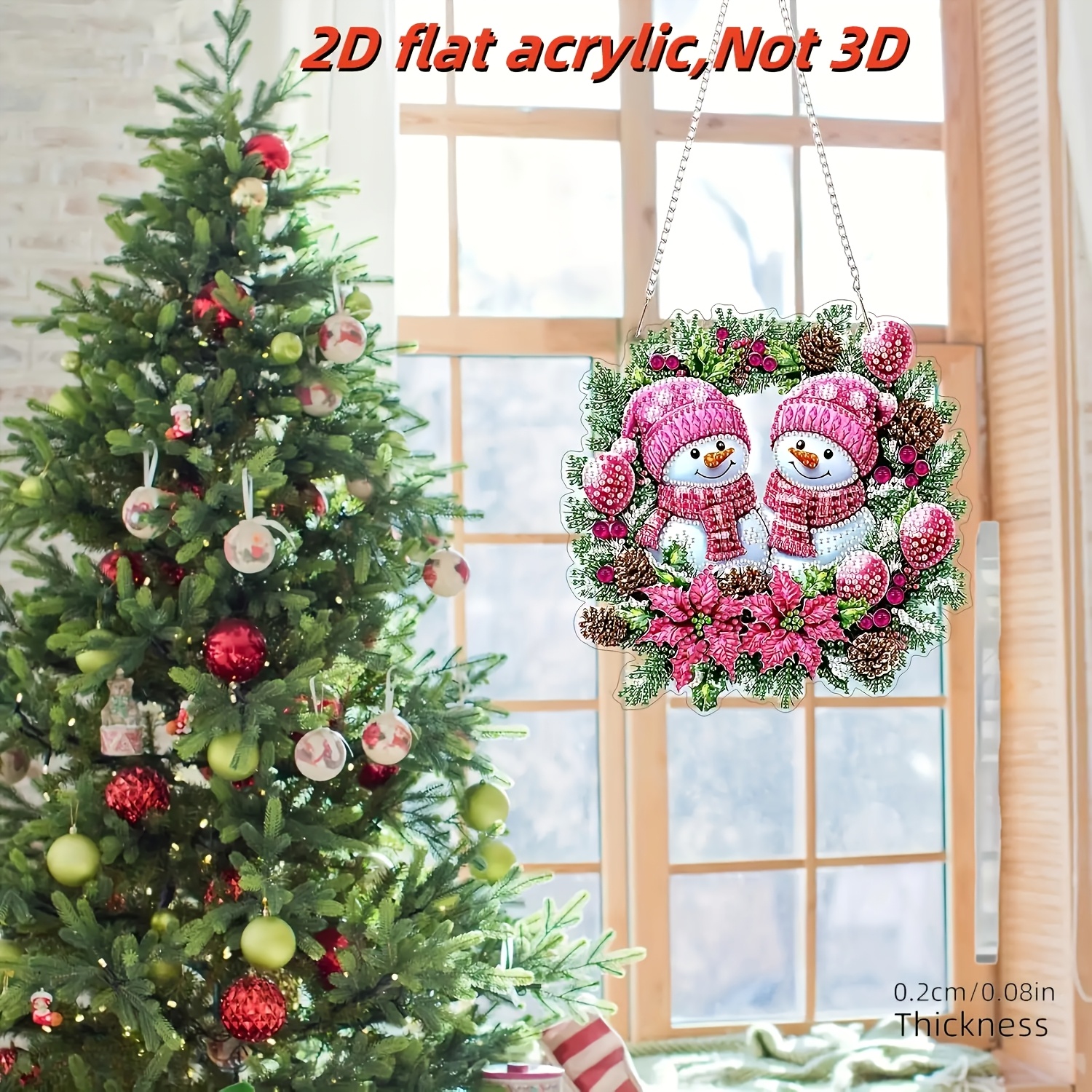TEMU 2D Plat, DIY Diamanten Sneeuwpop Zonnevanger Kit Geschikt voor Volwassen Beginners - Ronde Hangende Hanger met Speciaal Vormig Frame, Kerst- &