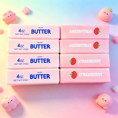2pcs strawberry butter toy set pink stretchy bouncy bread toy butter stick and strawberry butter stick suitable for childrens party prizes awards fun squeeze bag fillers and classroom rewards