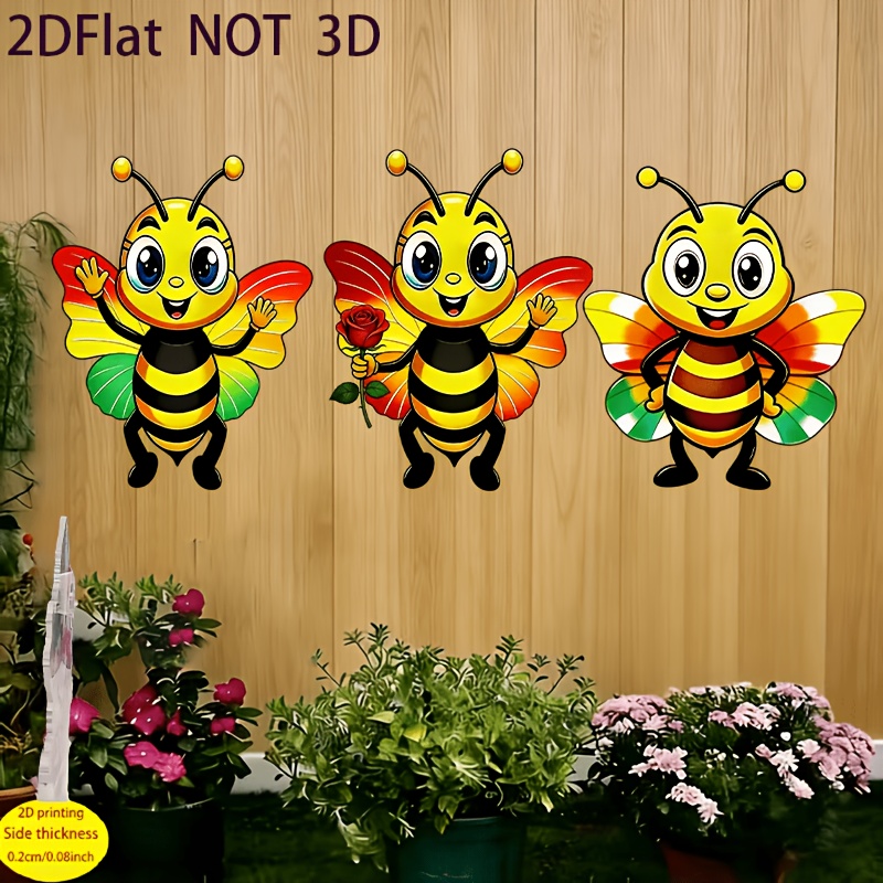 2d flat 3pcs set of adorable cartoon bee acrylic decorations suitable for living room wall decor childrens room wall decor porch decor fence decor and holiday decor 2d flat