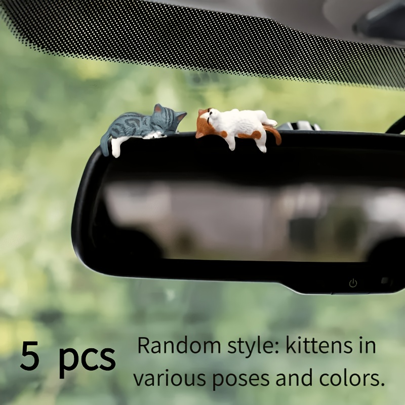 5pcs Set - [random Styles] Adorable Cat Themed Car Interior Accessory Kit - Including Dashboard Ornaments And Rearview Mirror Pendants - The Decoration Set Designed For Women