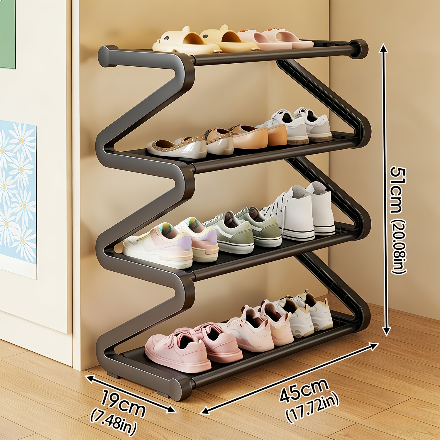 TEMU 1pc Plastic Material Large-capacity Non-woven Fabric Shoe Rack, And Foldable, Strong Load-bearing Capacity, Hallway Shoe Rack, Suitable For