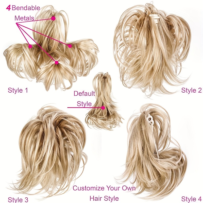 12 inch adjustable messy style ponytail clip on straight wig short extensions hair synthetic hairpiece details 2