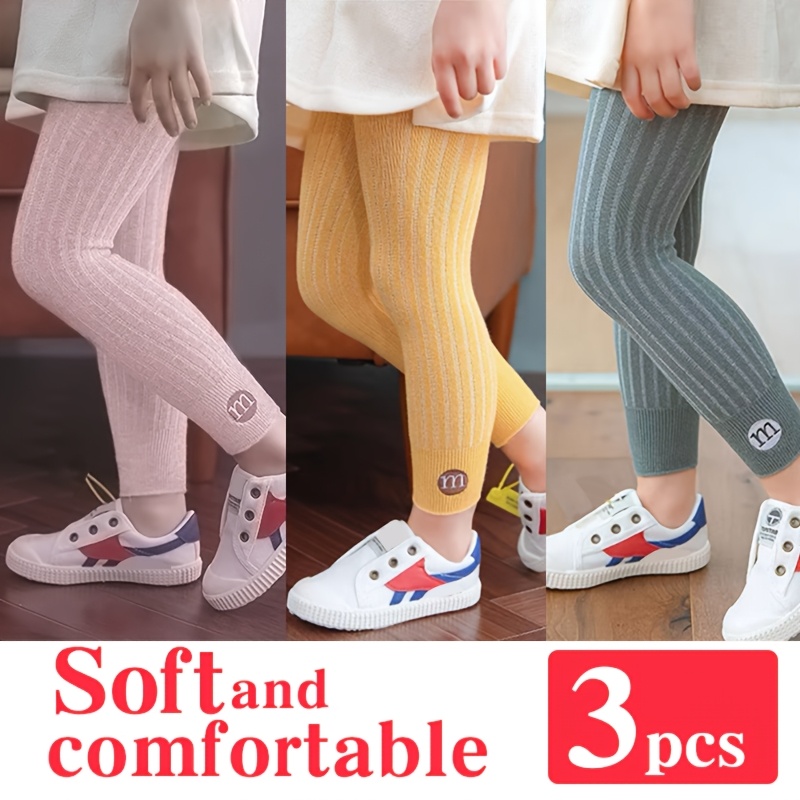 Image of 3pcs Girls' High-stretch Colorful Leggings Ankle Socks Fall Winter Style, Soft Fabric Comfortable For Kids 2-8y