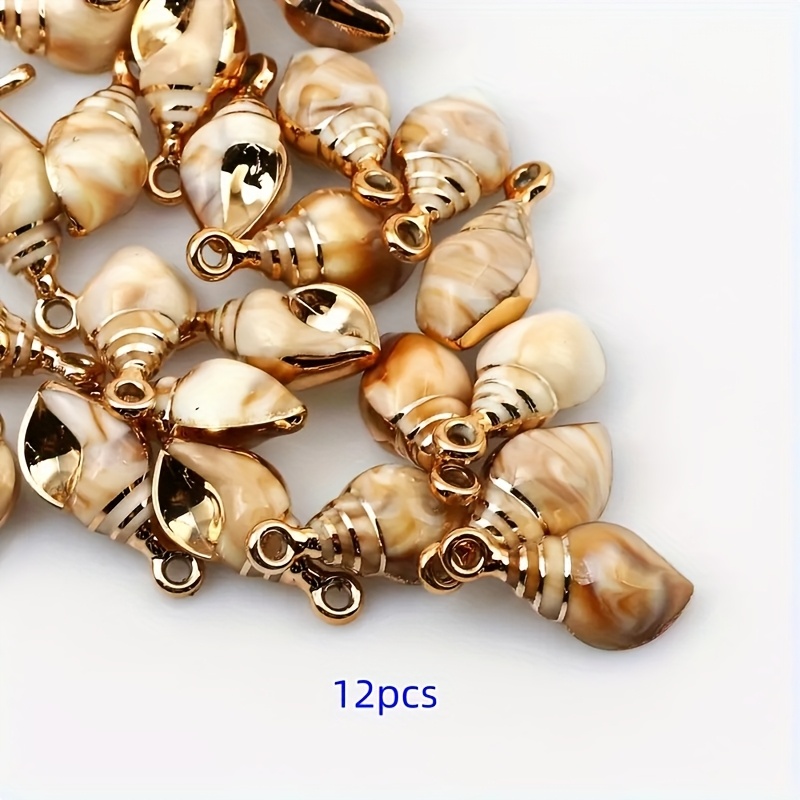 12pcs Acrylic Ocean-themed Seashell Pendants With Golden Patterns, Suitable For Diy Necklaces, Earrings, Keychains, And Backpack Chains - Ideal Gift For