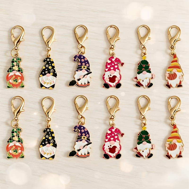 TEMU 12pcs Inspirational Gnome Keychain Set, With Lobster Clasps, Alloy, Perfect Birthday And Teacher Appreciation Gifts, Gnome Additions, Front