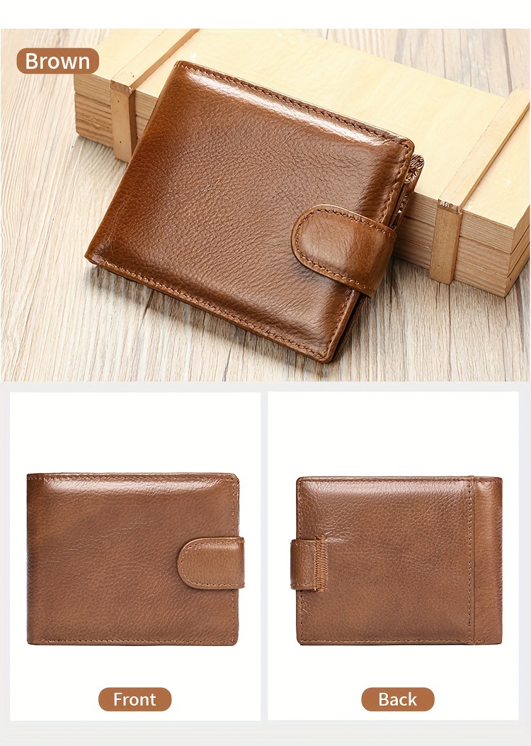Men'S Genuine Leather Wallet, Minimalist Multi-Grid Card Case, Top Layer Cowhide Short Wallet