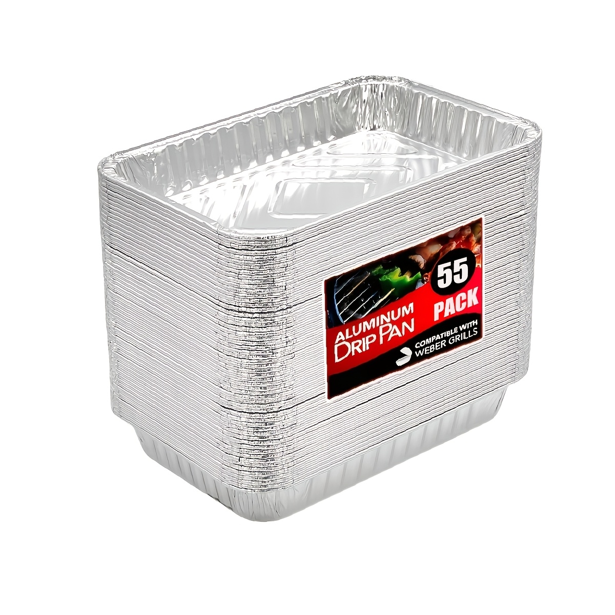 Image of Of 55 Aluminum Foil Drip Pans Measuring 22cm By 15.6cm, Suitable For Spirit Gas Grills, Q Grills, And Models. Disposable Grease Tray Liners Are Designed To Collect Oil During Outdoor Barbecues