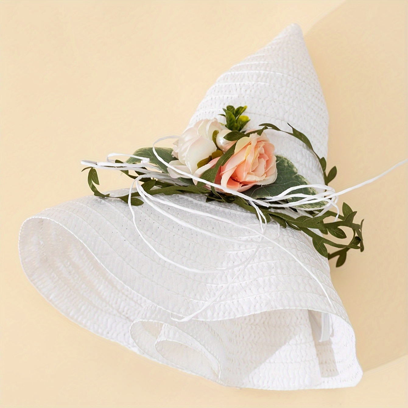 1pc elegant white straw hat floral accent breathable non  display picture 1
