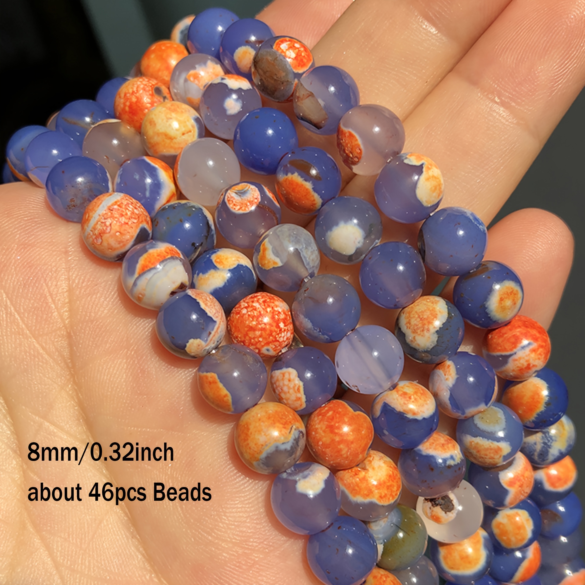 E-shop Naturstein Orange Blau Feuer-Achat Onyx Runde Lose Perlen für Schmuckherstellung 15'' Zoll 6/8/10mm Armbänder Halskette