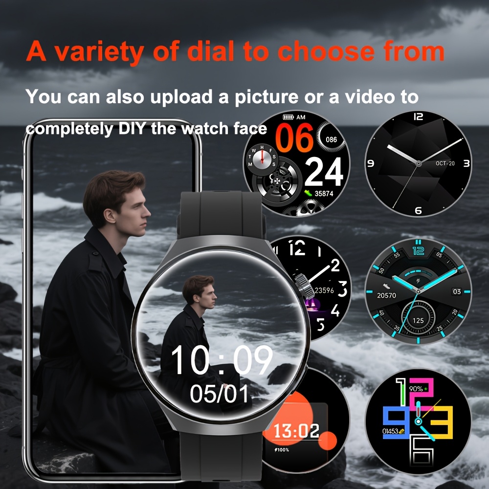 reloj inteligente deportivo para hombres   - función de   inalámbrica, pantalla hd táctil completa,   deportivos múltiples, contador de   y calorías, correa de silicona recargable por usb - regalo ideal para él, dispositivo de comunicación|reloj de cara redonda|reloj con correa de silicona