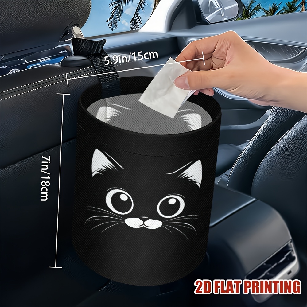 TEMU 1pc Cat-themed Printed Car Trash Can | Minimalist Style, Accessories, Collapsible Trash Container, Applicable For Kitchen, Camping, Car Interior