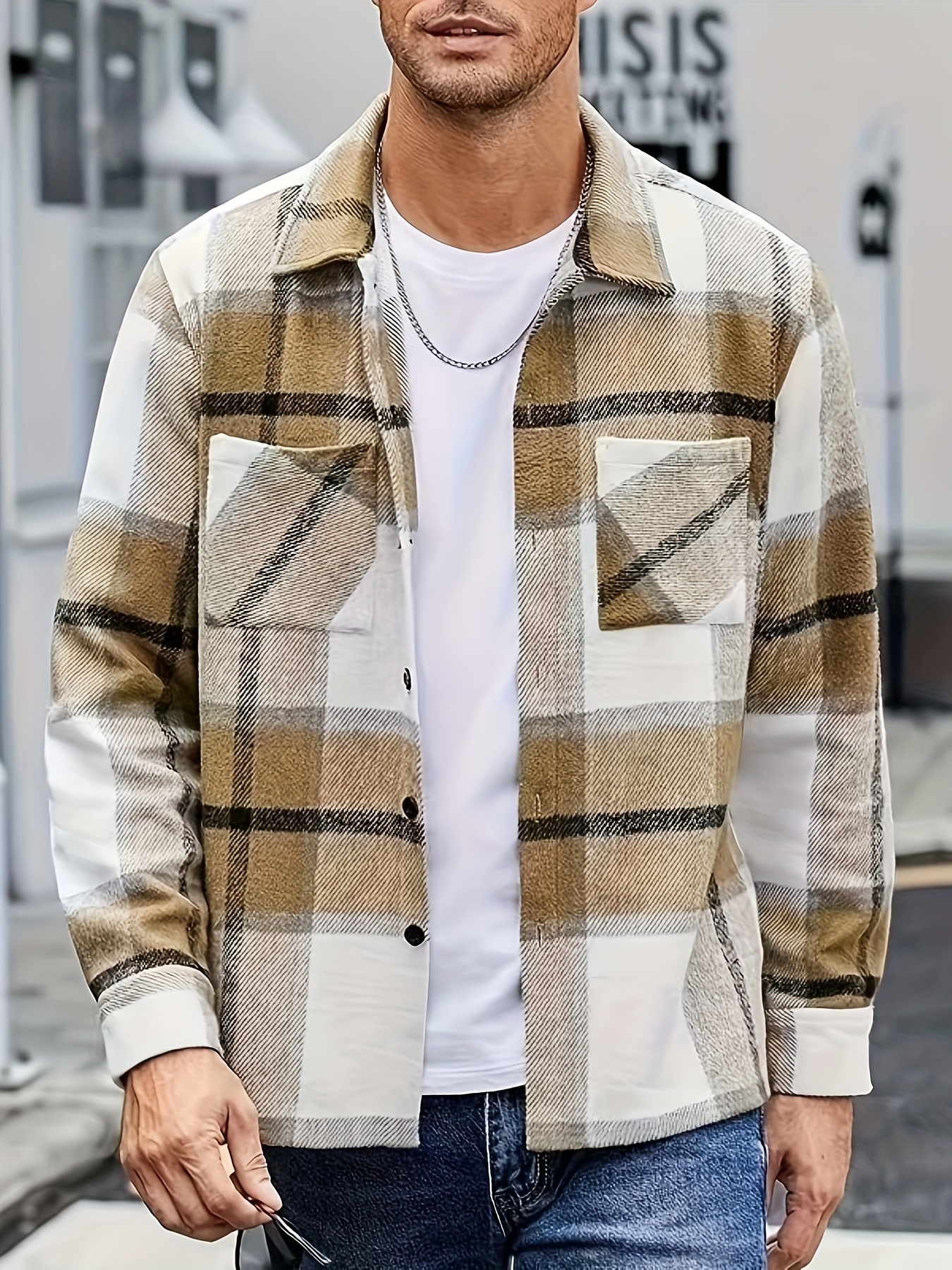 *'s Heavyweight Flannel Shirt Jacket Red/Black/Beige/White Plaid,  Button-Front Pockets, Machine Washable Non-Stretch Fabric for Fall/Winter  Casual