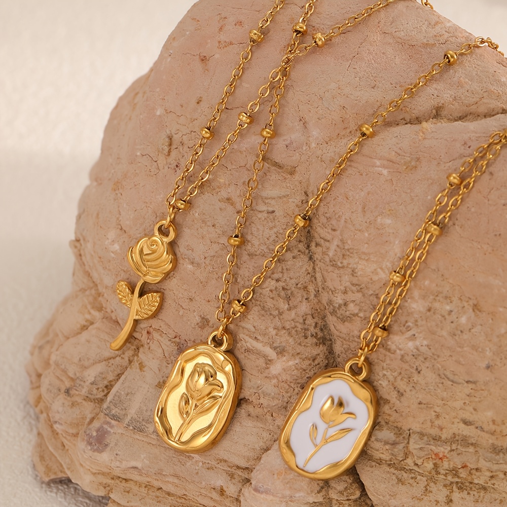 TEMU 3 Pendentifs de collier rose en acier inoxydable, ajouts de collier adaptés au port