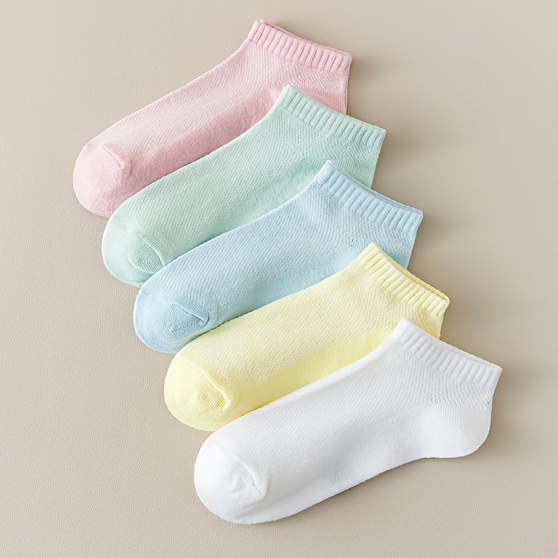 E-shop 5 Paar Damen Candy-Farbige Einfarbige Knoten-Streifen Kurze Socken, Weiches und Bequemes Freizeit-Design, Perfekte Wahl für