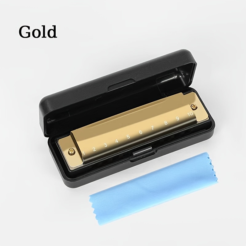 TEMU 10-hole Harmonica, Beginner Starter Kit With Chromatic Grid And Numbered Markers, Quick Scale Identification, Includes Case And Cleaning Cloth,