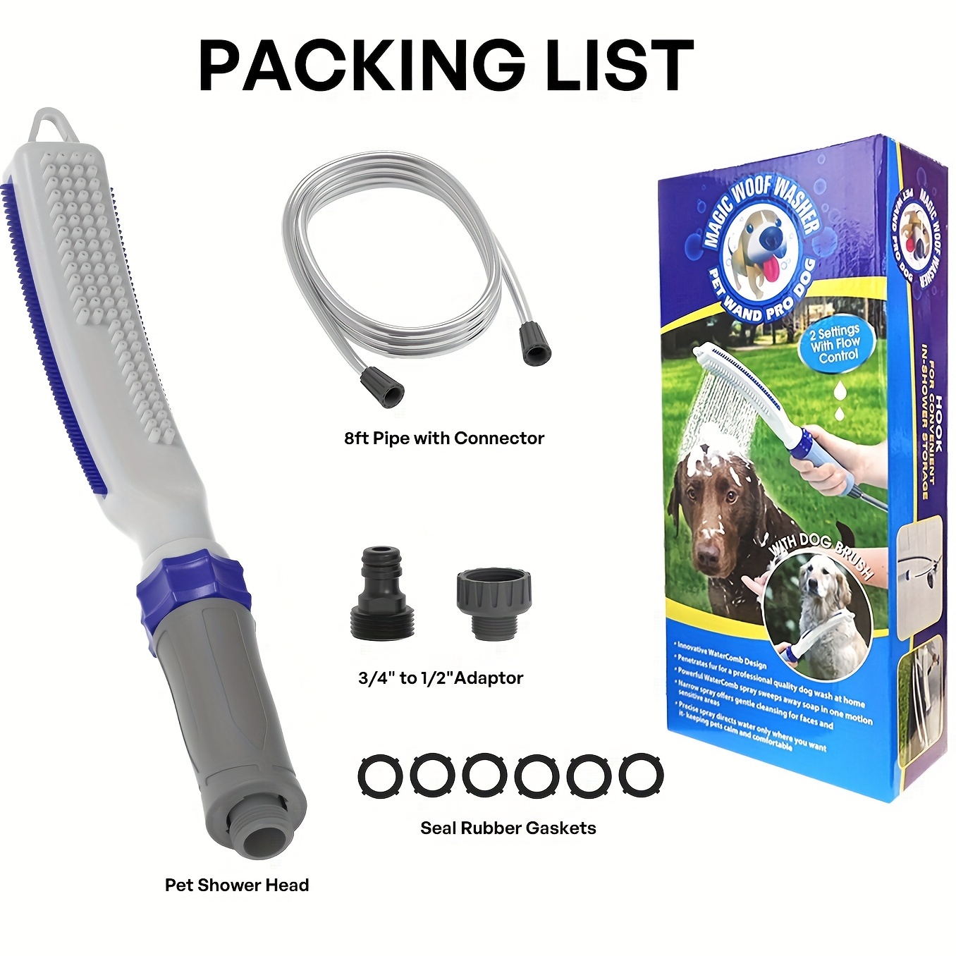 TEMU Pet Shower Attachment For Bathing And Cleaning, Indoor And Outdoor Includes 8-foot Flex Hose, Adapter, Quick Connector.