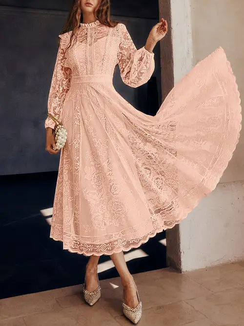 Spring/Summer New Women's Wedding Guest Dress, Simple Solid Color, Elegant * Vintage Lace Fan-Shaped Large Circular Hem Gown, Valentine's Day Evening Dress Spring/Summer New Women's Wedding Guest Dress, Simple Solid Color, Elegant * Vintage Lace Fan-Shaped Large Circular Hem Gown, Valentine's Day Evening Dress