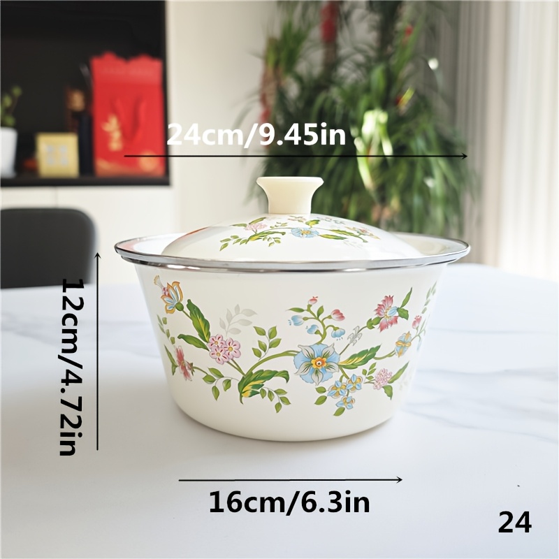 Image of 2pcs Thickened Enamel Porcelain Basin And Bowl Deep Bowl For Soup, Household Mixing Bowl, Instant Noodle Bowl, Lard Bowl With Lid