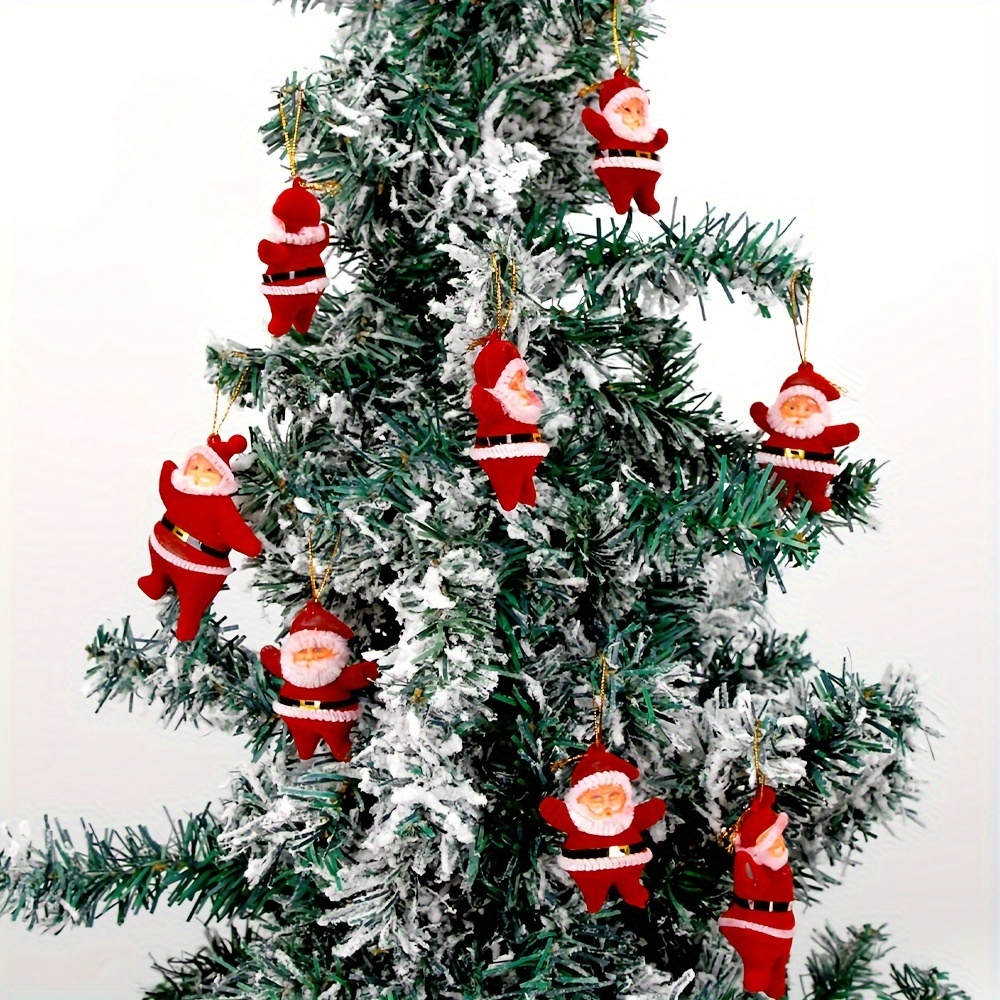 

6pcs Flocked Santa Claus Christmas Tree Ornaments - Traditional Style, No Battery Needed, Decor