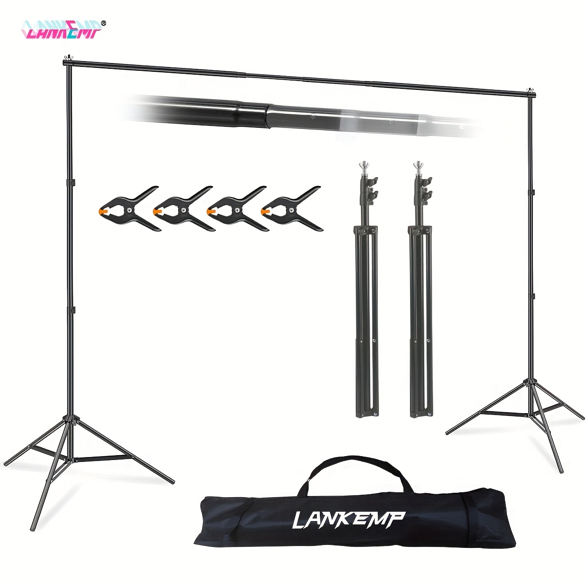 TEMU Support de Fond Photo LANKEMP 10x7ft (LxH) Kit Réglable avec 4 Pinces et Sac de Transport pour Décoration, Mariages, Événements, Fêtes, Studio