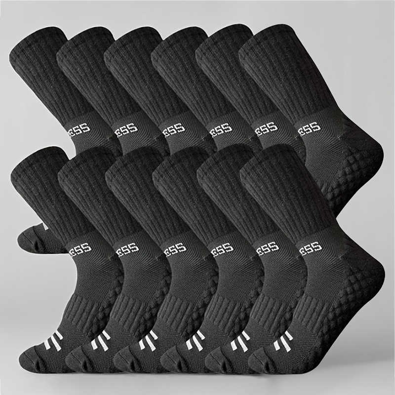 10 Paar Pure Zwarte Unisex Sportsokken, Zacht Comfortabel Ademend Zweetabsorberend Antislip Handdoekzool