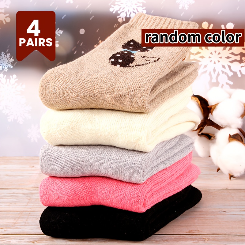 Image of 4-pair Autumn/winter Thickened Warm Socks For Women, Terrycloth Mid-calf Cold-weather Socks, Casual And Comfortable, Suitable For Cold Weather, Color Random