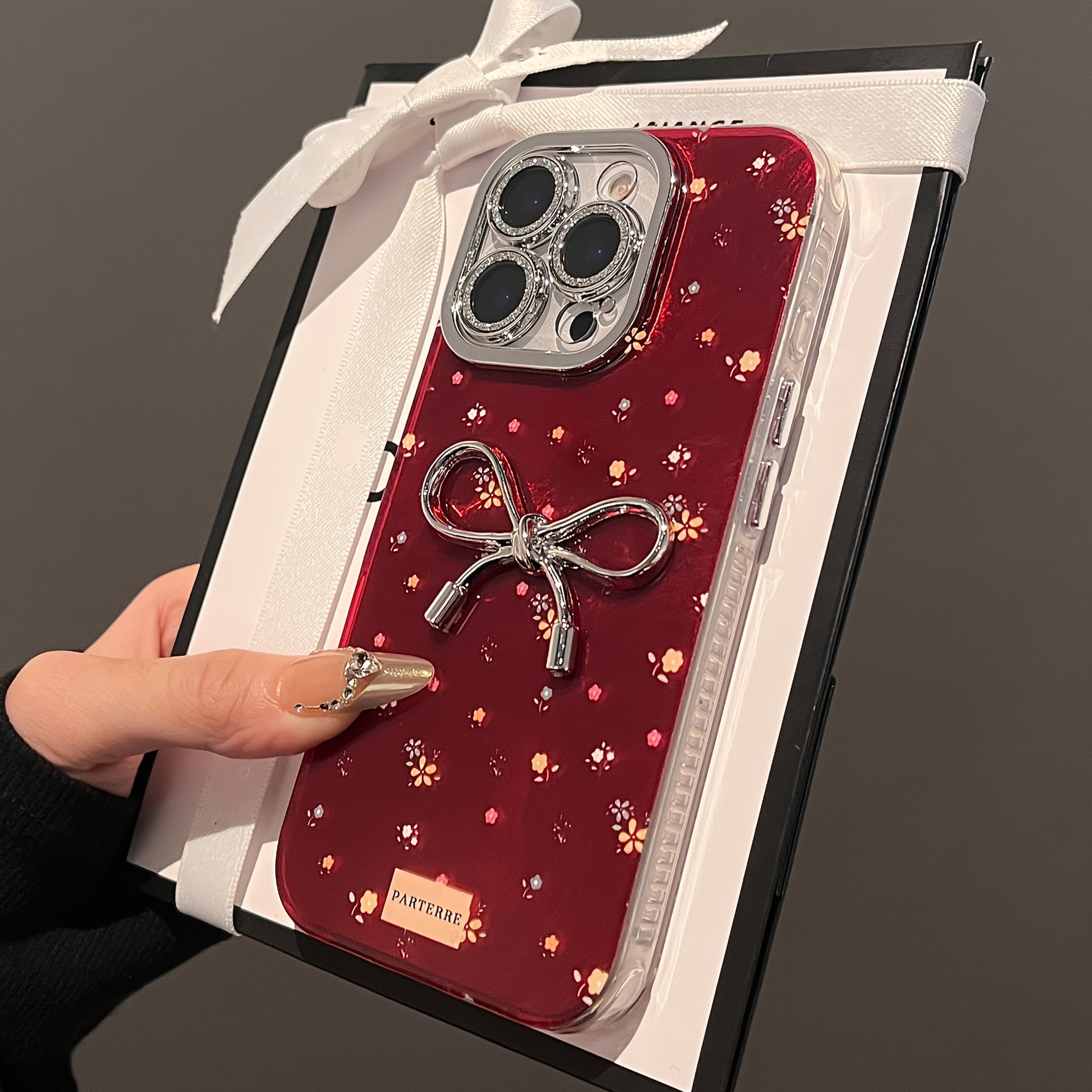 Stylish Flower Metal Bow Phone Case Compatible with iPhone 16 15 14 13 Pro Max Luxury Glitter Lens Protection Soft Cover Cases