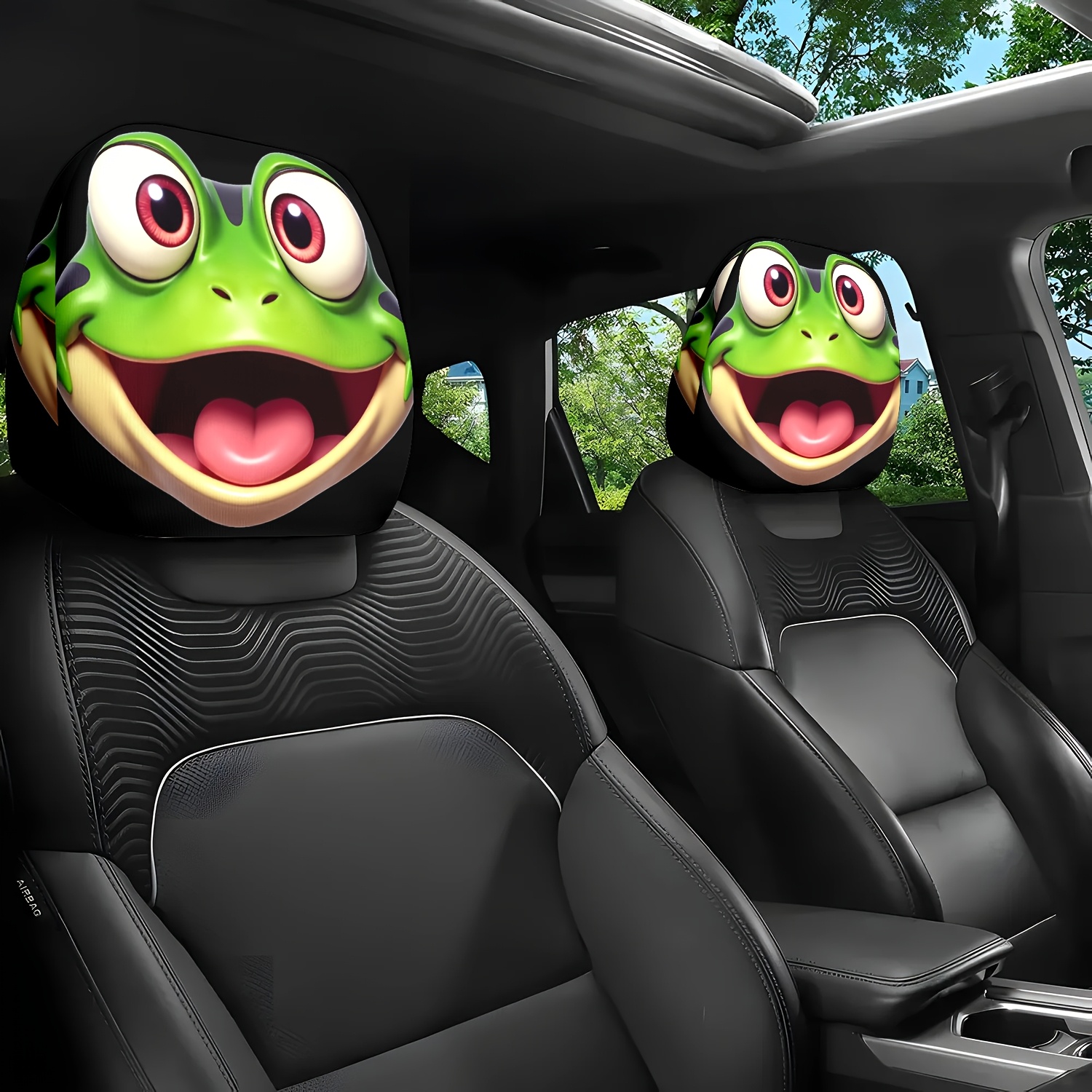 TEMU 2pcs Set, Cartoon , Big Eyes And Red Pupils, And Tongue, . Comfortable And Close-fitting Car Headrest Cushion, Suitable For Daily Commuting And
