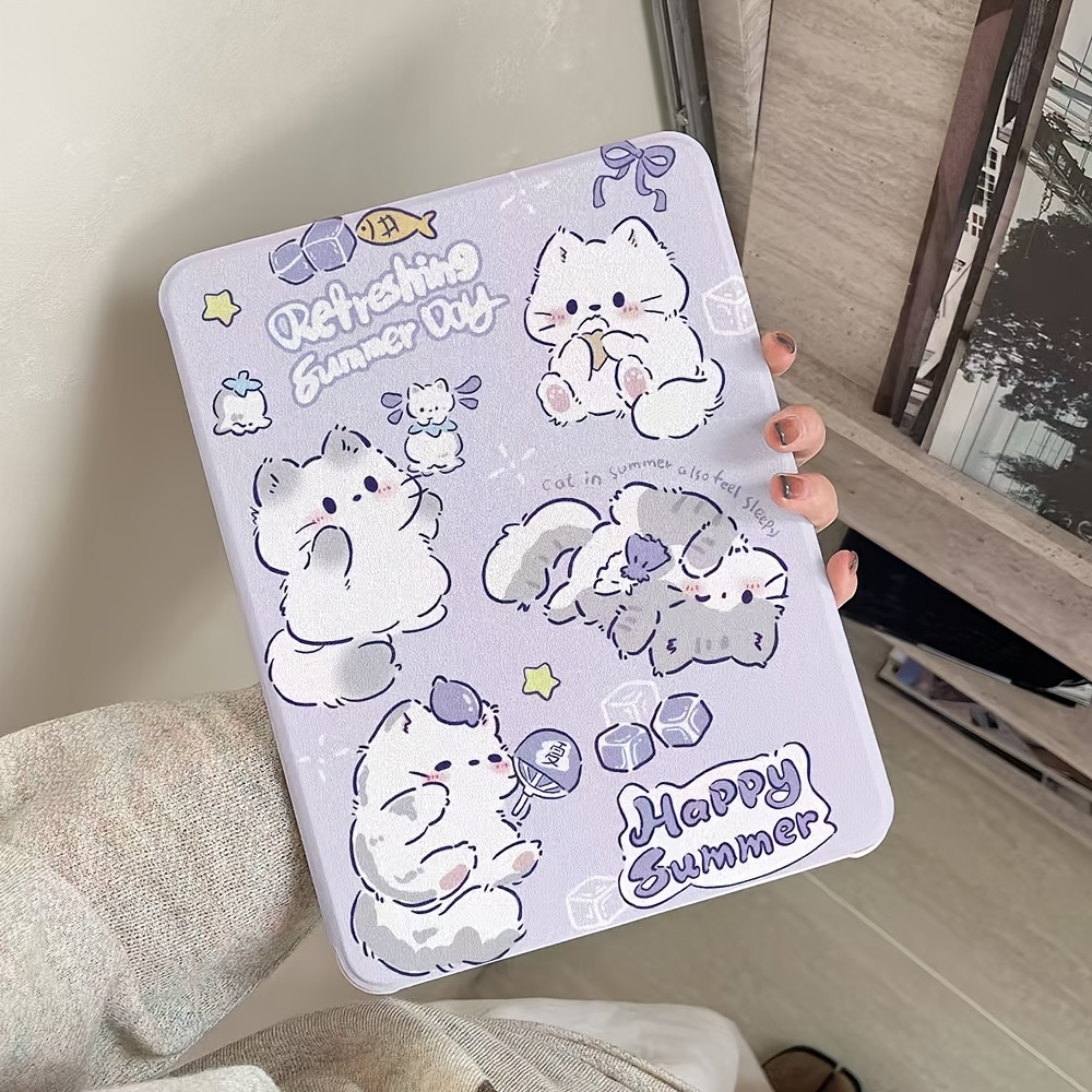 

Kitten Cartoon Silicone Case For Ipad 9/10.2" With Pen Holder, & Pro11 - Shockproof Rotating Tablet Cover With Stand And Magnetic Closure