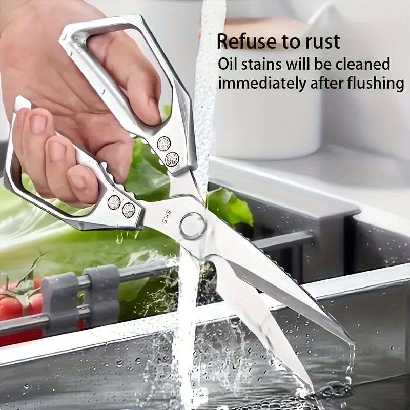 1pc heavy duty stainless steel kitchen scissors professional meat poultry fish bone cutting shears with blade ergonomic handle heavy duty construction   for     outdoor multi functional meat scissors Product details 3