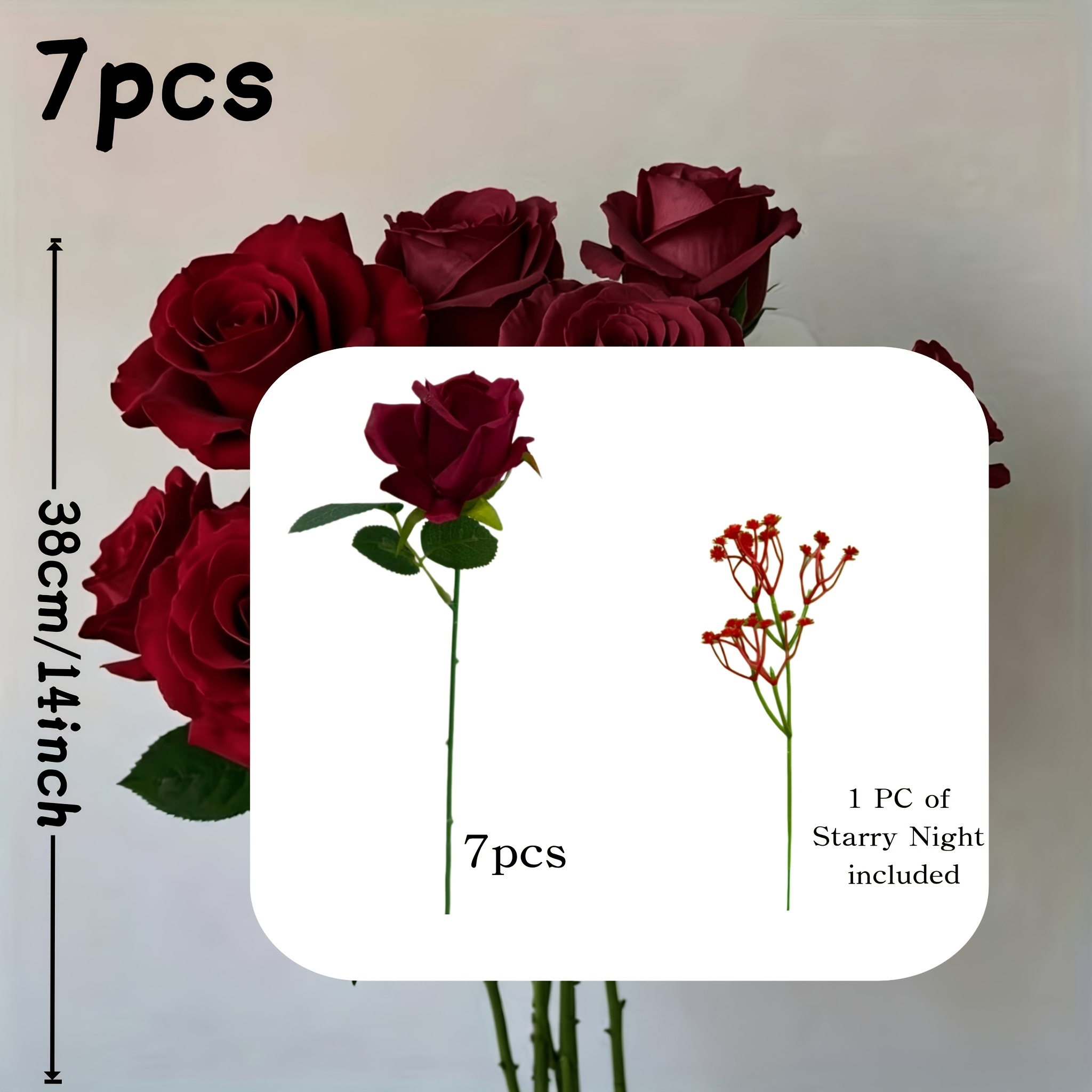 TEMU 7 Realistic Long-stem Artificial Roses - Lifelike And Durable White Rose Bouquet, Suitable For Home Wedding Decor, Party Arrangements, And