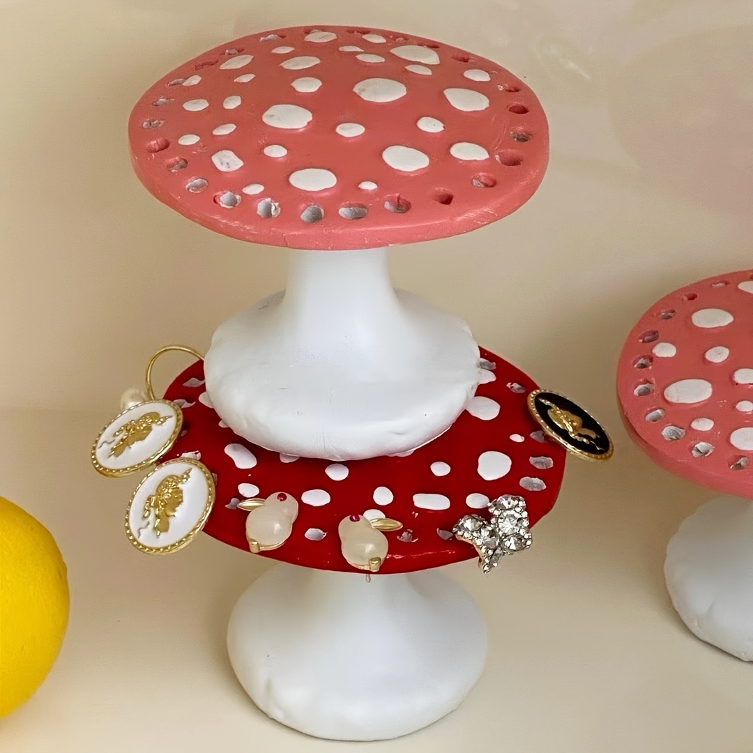 

1pc Cute Mushroom Earring Holder, A Cute Alien Mushroom Jewelry Holder, A Porous Floor-standing Desktop Ornament For Courtyard Decoration, An Earring Storage And Jewelry Holder.