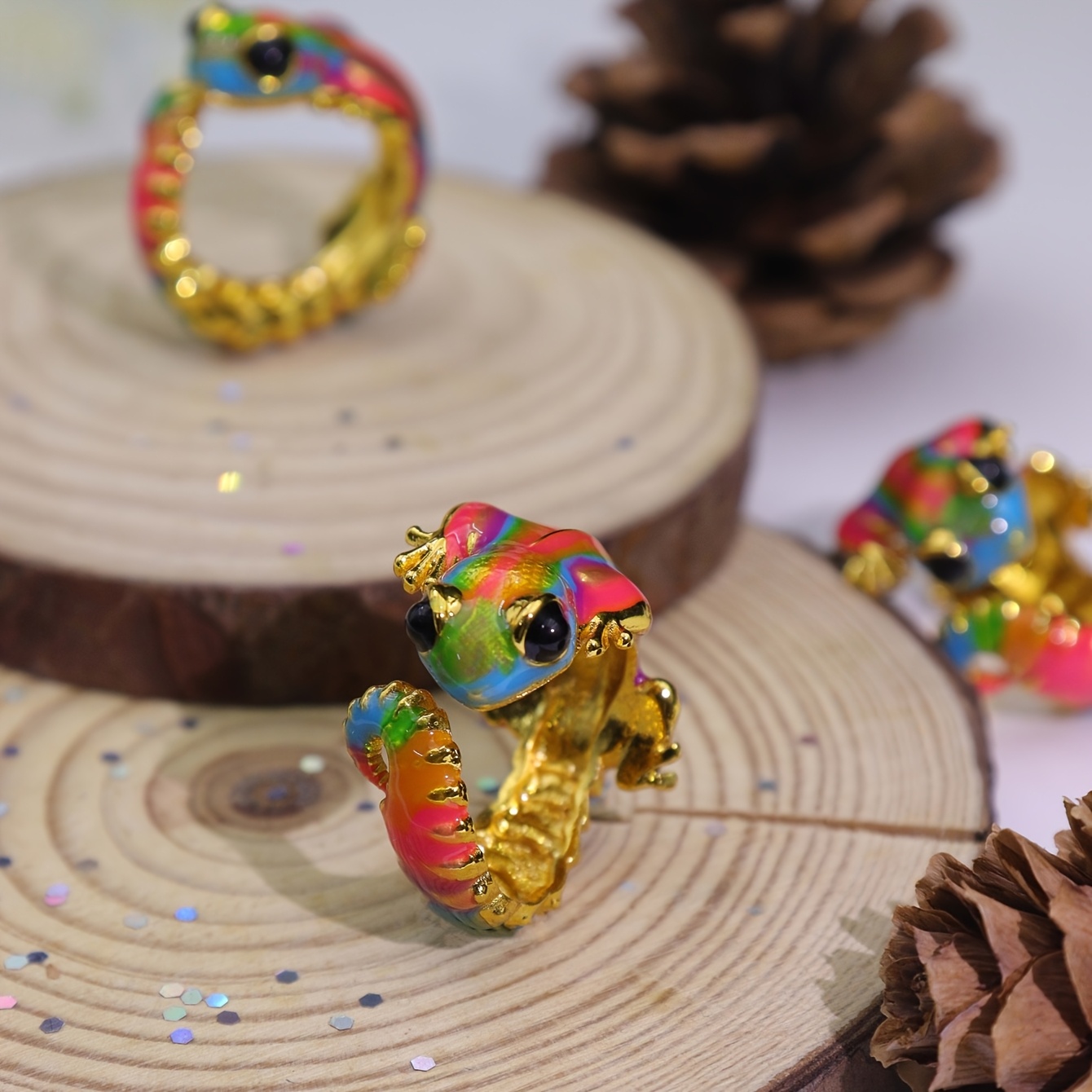 TEMU Colorful Chameleon Lizard , Multi Colored Enamel Lizard Ring, Small And Quirky Animal Design, Party Accessories