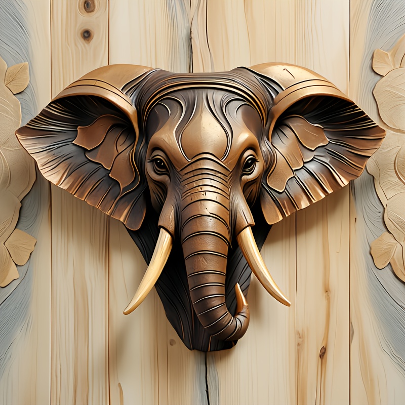 

1pc Art de tête d'éléphant, décoration murale 2D en bois pour et , ornement suspendu vintage, polyvalent, besoin d'électricité, pour les festivals, cadeau d'anniversaire, décoration intérieure