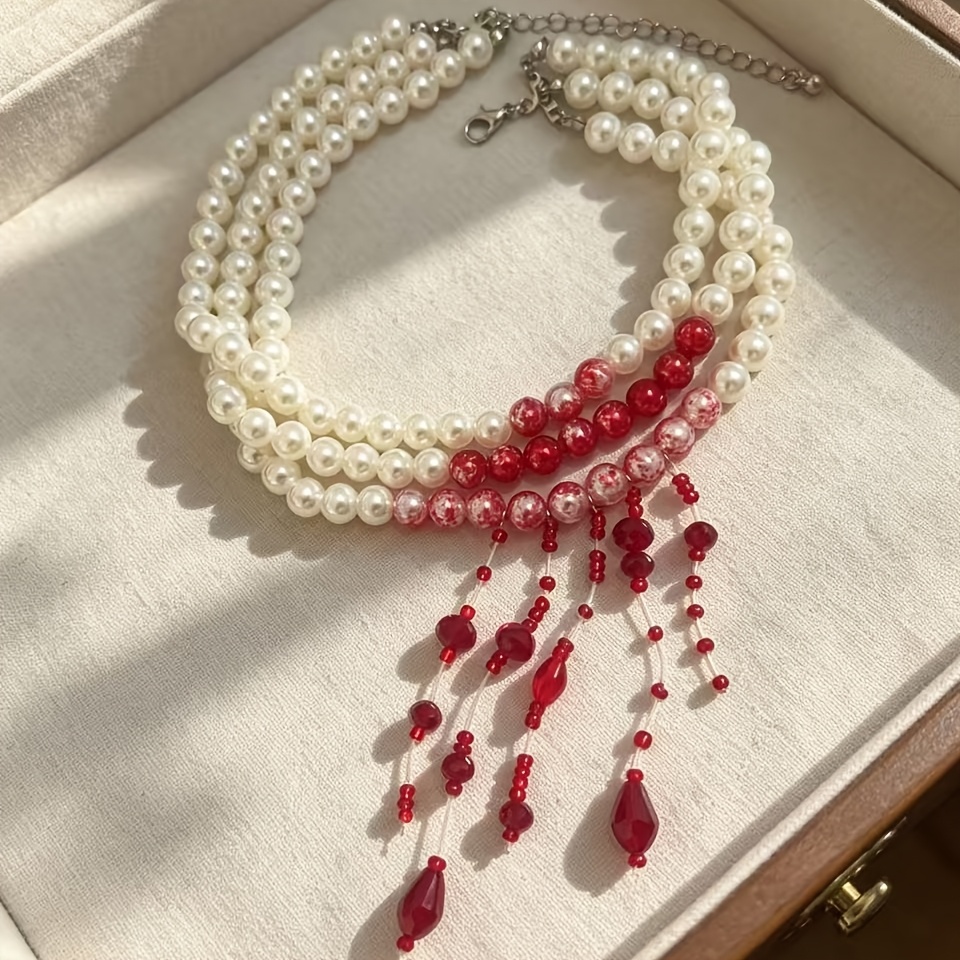 TEMU Women Vintage Gothic Multi-strand Pearl Choker, Elegant Short Neck Necklace For Wear