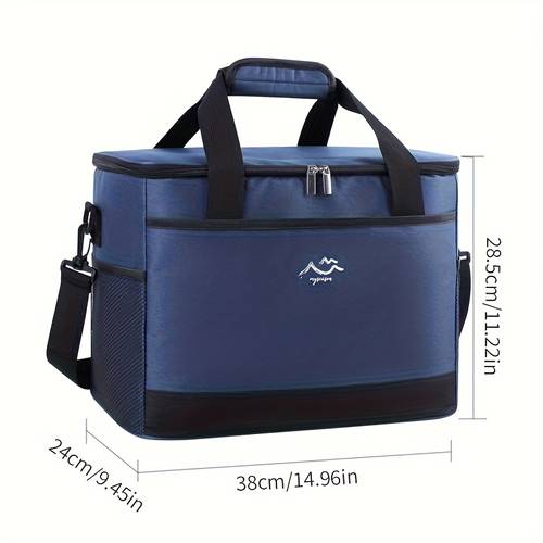 large capacity insulated cooling bag single shoulder strap design heavy duty construction zipper closure ice packs for hot and cold temperatures suitable for travel non food contact
