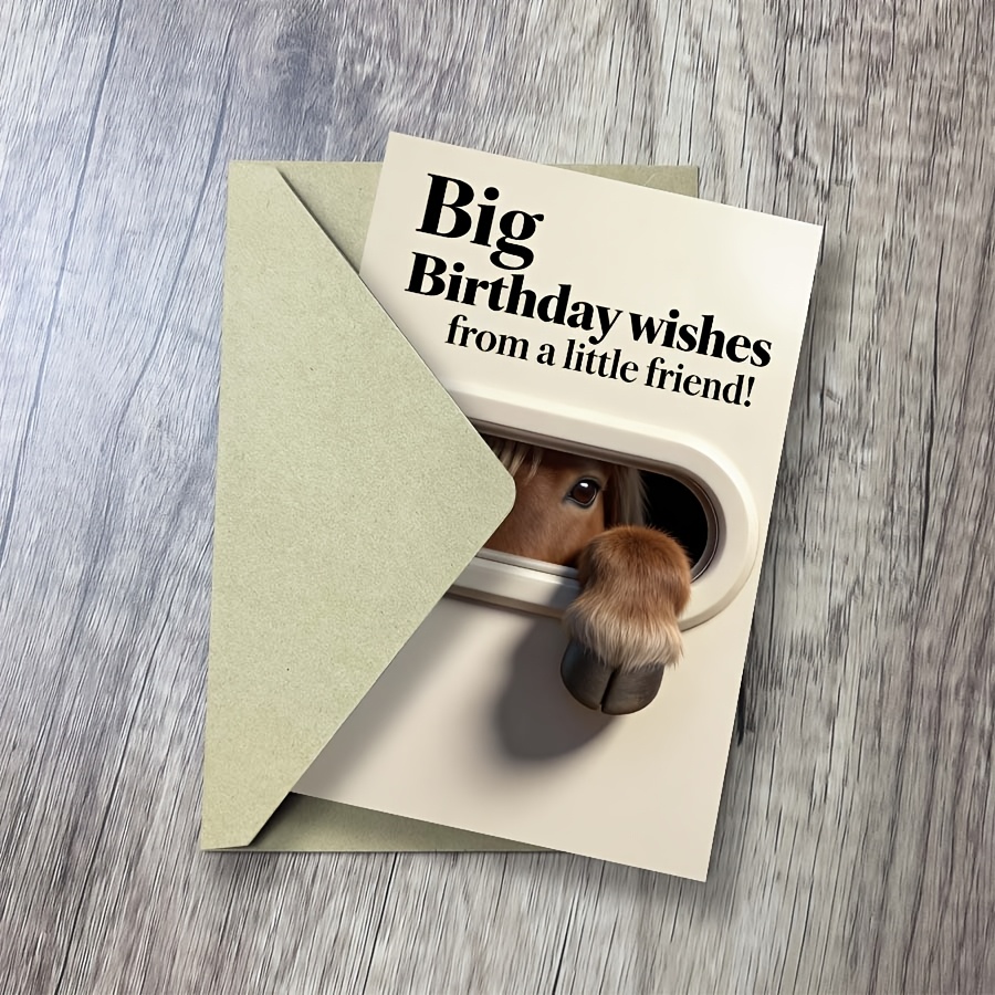TEMU Cute Pony Birthday Card With Peeking Horse & "big Birthday Wishes" Message - Adorable -themed For,, From A - Unique, Parties, - Name/text