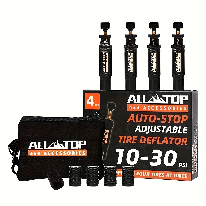 4-Pack Adjustable Tire Deflators With Auto-Stop – 10-30 PSI For Off-Road Vehicles