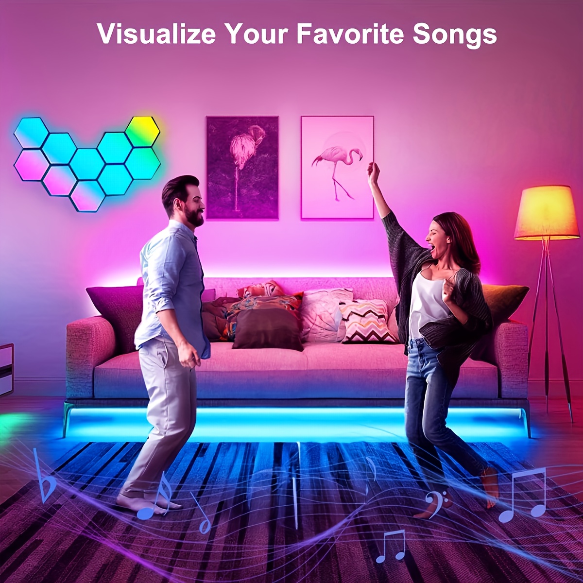 TEMU Set Of 6 Hexagonal Led Music Lights Features App Control & Music Synchronization Usb Modern Rgbic Wall Panels For Home And Gaming Decor, Festive Decorations